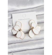 Beyaz Mineli Lotus Model Pirinç Kadın Küpe