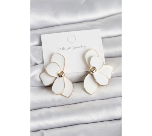 Beyaz Mineli Lotus Model Pirinç Kadın Küpe