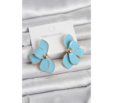 Mavi Mineli Lotus Model Pirinç Kadın Küpe