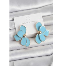 Mavi Mineli Lotus Model Pirinç Kadın Küpe