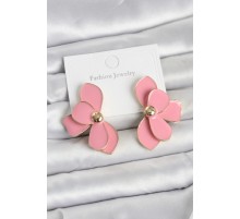 Pembe Mineli Lotus Model Pirinç Kadın Küpe