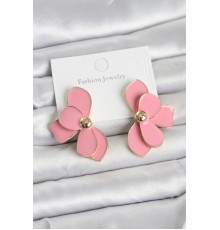 Pembe Mineli Lotus Model Pirinç Kadın Küpe