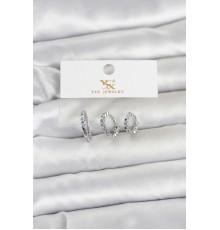 Pirinç Gümüş Renk Nazarlı Model 3'lü Kadın Küpe