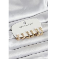 316L Çelik Gold Renk 6'lı Set Kalp Form Kadın Küpe