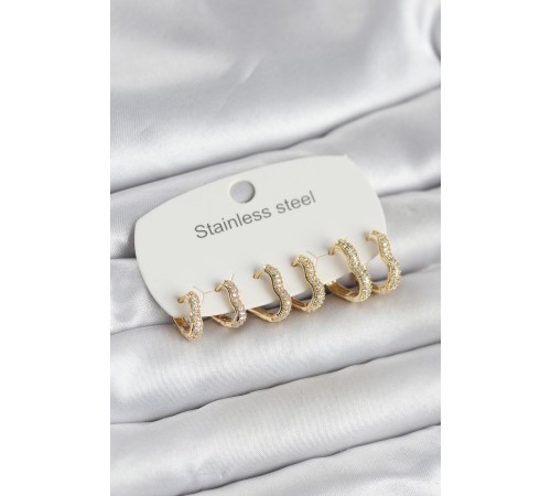 316L Çelik Gold Renk 6'lı Set Kalp Form Kadın Küpe