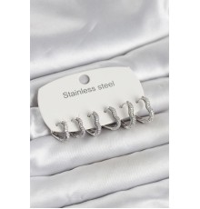 316L Çelik Gümüş Renk 6'lı Set Kalp Form Kadın Küpe