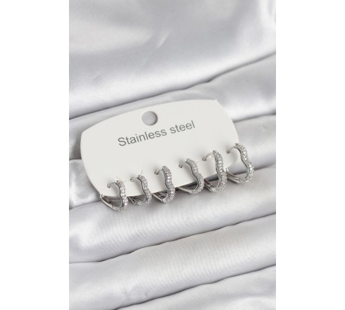 316L Çelik Gümüş Renk 6'lı Set Kalp Form Kadın Küpe