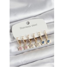 316L Çelik Zirkon Taşlı Yıldız Form 6'lı Set Kadın Küpe