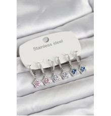 316L Çelik Gümüş Renk Zirkon Taşlı Yıldız Form 6'lı Set Kadın Küpe