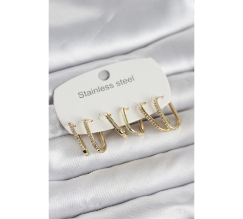 316L Çelik Gold Renk 6'lı Set Geometrik Model Kadın Küpe