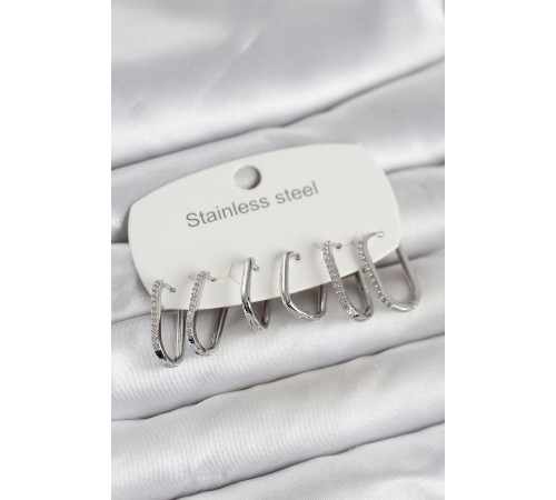 316L Çelik Gümüş Renk 6'lı Set Geometrik Model Kadın Küpe