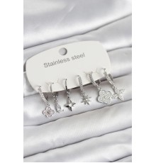 316L Çelik Gümüş Renk 6'lı Set Yonca Model Kadın Küpe