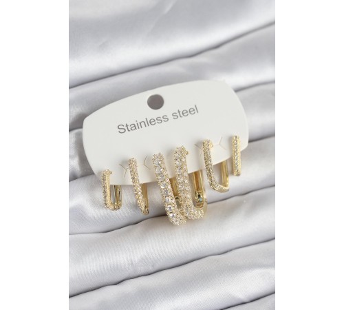 316L Çelik Gold Renk 6'lı Set Zirkon Taşlı Kadın Küpe