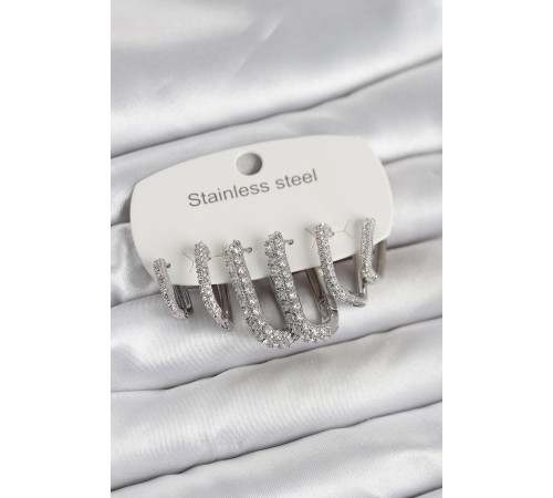 316L Çelik Gold Renk 6'lı Set Zirkon Taşlı Kadın Küpe