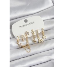 316L Çelik Gold Renk 6'lı Set Zincirli Yıldız Modelli Kadın Küpe