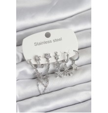 316L Çelik Gold Renk 6'lı Set Zincirli Yıldız Modelli Kadın Küpe