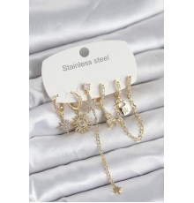 316L Çelik Gold Renk 6'lı Set Charmlı Kadın Küpe