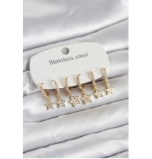 316L Çelik Gold Renk 6'lı Set Yıldız Model Kadın Küpe