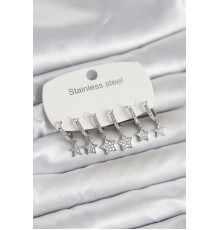 316L Çelik Gümüş Renk 6'lı Set Yıldız Model Kadın Küpe