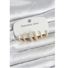 316L Çelik Gold Renk 6'lı Set Zirkon Taşlı Halka Model Kadın Küpe