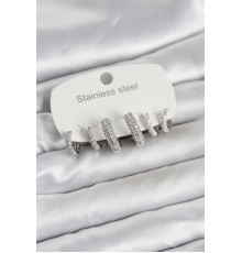 316L Çelik Gümüş Renk 6'lı Set Zirkon Taşlı Halka Model Kadın Küpe