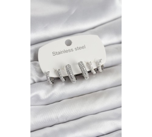 316L Çelik Gümüş Renk 6'lı Set Zirkon Taşlı Halka Model Kadın Küpe