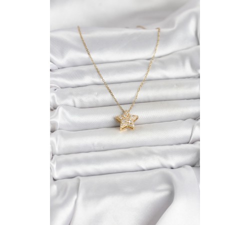316L Çelik Zincir Gold Renk Zirkon Taşlı Yıldız Model Kadın Kolye