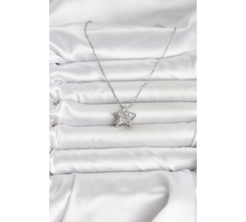 316L Çelik Zincir Gümüş Renk Zirkon Taşlı Yıldız Model Kadın Kolye
