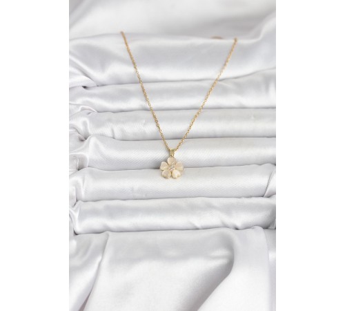 316L Çelik Zincir Gold Renk Yonca Model Kadın Kolye