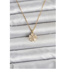 316L Çelik Zincir Gold Renk Yonca Model Kadın Kolye