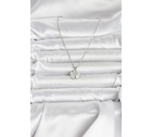 316L Çelik Zincir Gümüş Renk Yonca Model Kadın Kolye