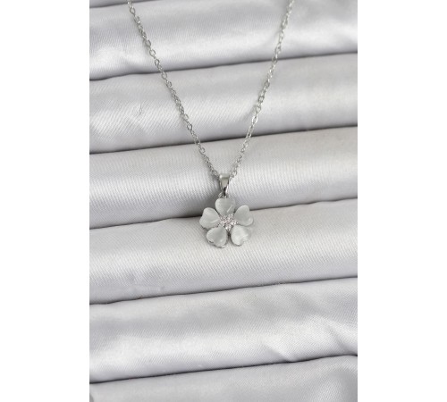 316L Çelik Zincir Gümüş Renk Yonca Model Kadın Kolye