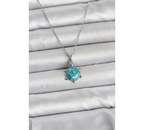 316L Çelik Zincir Gümüş Renk Kaplumbağa Model Kadın Kolye