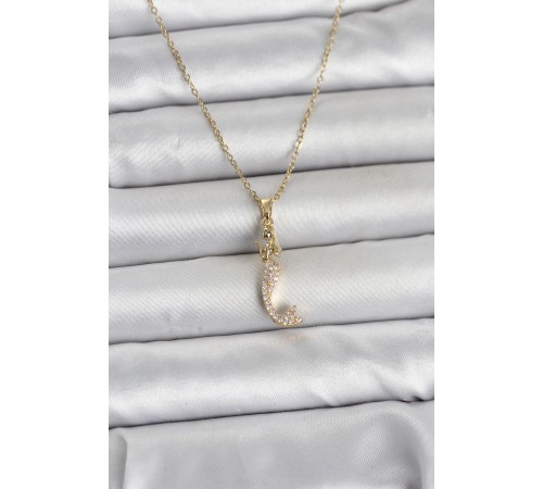 316L Çelik Zincir Gold Renk Zirkon Taşlı Deniz Kızı Model Kadın Kolye