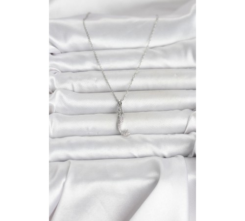 316L Çelik Zincir Gümüş Renk Zirkon Taşlı Deniz Kızı Model Kadın Kolye