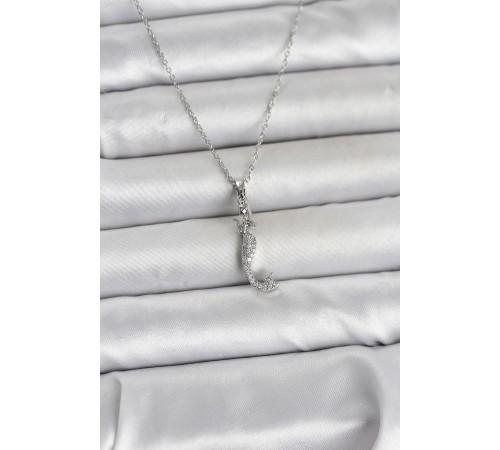 316L Çelik Zincir Gümüş Renk Zirkon Taşlı Deniz Kızı Model Kadın Kolye