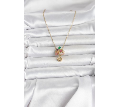 316L Çelik Zincir Gold Renk Uçan Balon Ev Figür Kadın Kolye