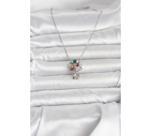 316L Çelik Zincir Gümüş Renk Uçan Balon Ev Figür Kadın Kolye