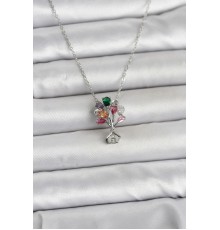 316L Çelik Zincir Gümüş Renk Uçan Balon Ev Figür Kadın Kolye