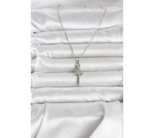 316L Çelik Zincir Gümüş Renk Kılıç Model Kadın Kolye