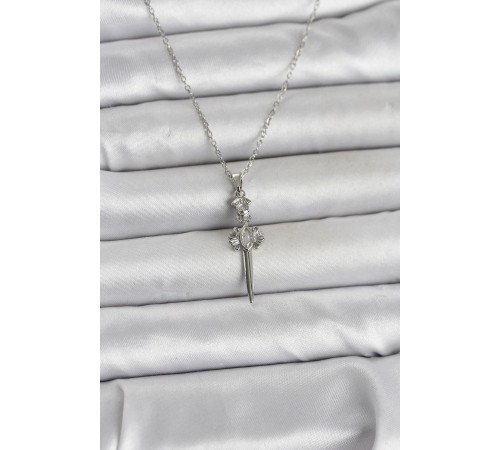 316L Çelik Zincir Gümüş Renk Kılıç Model Kadın Kolye