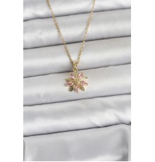 316L Çelik Zincir Gold Renk Pembe Papatya Model Kadın Kolye