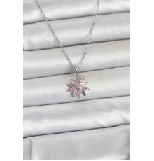 316L Çelik Zincir Gümüş Renk Pembe Papatya Model Kadın Kolye