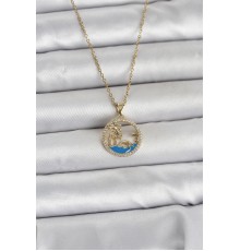 316L Çelik Zincir Gold Renk Zirkon Taşlı Deniz Temalı Kadın Kolye