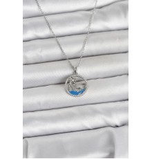 316L Çelik Zincir Gümüş Renk Zirkon Taşlı Deniz Temalı Kadın Kolye