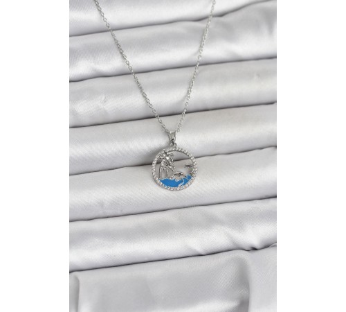 316L Çelik Zincir Gümüş Renk Zirkon Taşlı Deniz Temalı Kadın Kolye
