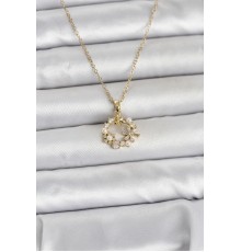 316L Çelik Zincir Gold Renk İncili Çiçek Model Kadın Koyle