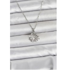 316L Çelik Zincir Gümüş Renk İncili Çiçek Model Kadın Koyle