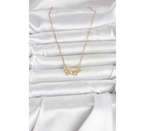 316L Çelik Zincir Gold Renk Çiçek ve Kelebek Model Kadın Kolye