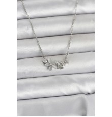 316L Çelik Zincir Gümüş Renk Çiçek ve Kelebek Model Kadın Kolye
